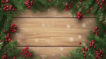 evergreen holiday red berries space branches background copy pine christmas wood tree decoration branch fir green frame new wooden border year winter white celebration card old spruce holly isolated