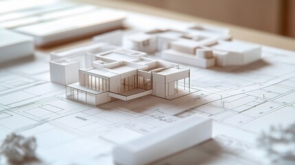 Poster - Architectural Model on Draft Plans for Modern Design