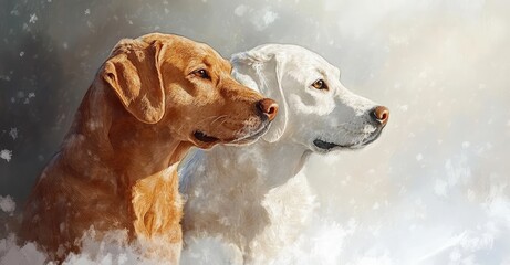 Winter Friendship Between Two Dogs. AI generated illustration.