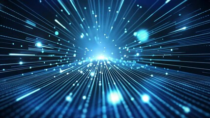 Aufkleber - Bright blue light rays burst outward from a central source, creating a vibrant digital landscape that evokes a sense of speed and connectivity in a futuristic setting.