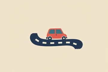 Poster - A small, minimalist car navigates a winding road, capturing the joy of travel through a charming landscape on a sunny day. Generative AI
