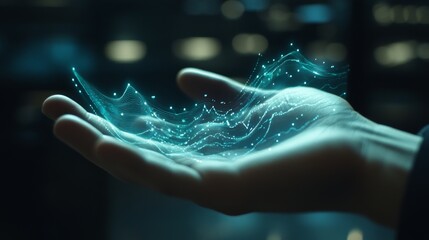 Poster - Hand Holding Futuristic Light Wave Visualization