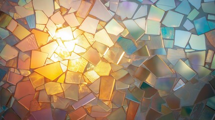 Poster - abstract attractive background consisting of pieces of multicolored glass and rays of light. Pleasant and minimalistic shades