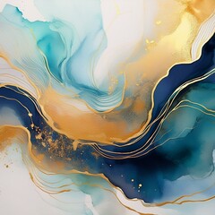 Wall Mural - abstract watercolor painting with gold accents