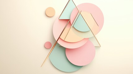 Wall Mural - Colorful circles and triangles are layered together on a soft pastel background, creating a visually pleasing and harmonious design. Generative AI