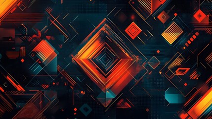 Poster - Abstract Geometric Pattern with Orange and Blue Shapes