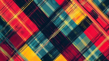 Poster - Abstract Geometric Pattern with Red  Yellow  Teal and Black Lines