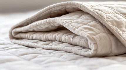 Soft white quilted blanket folded on bed for cozy comfort