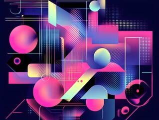 Poster - Abstract Geometric Shapes with Gradient Colors and Lines