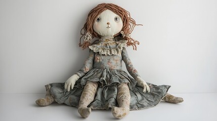 Large rag doll with floppy arms and legs, sitting against a white background