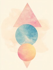 Poster - Soft pastel-colored circles and triangles overlay one another, forming an abstract design that evokes a sense of tranquility and creativity. Generative AI