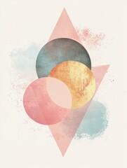 Poster - A colorful arrangement of translucent circles and triangles creates a harmonious blend on a soothing pastel backdrop, evoking creativity. Generative AI