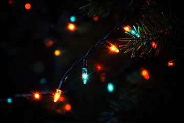 Aufkleber - Colorful Christmas lights shine brightly against dark branches, creating a joyful and enchanting atmosphere during the holiday season. Generative AI