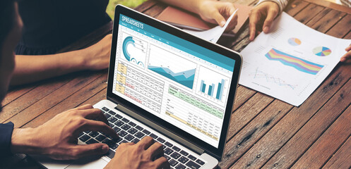 Spreadsheet document information financial startup concept. data and graphs in spreadsheet documents for online analysis project dashboard accounting digital snugly