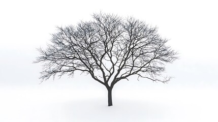 Silhouette of a tree with bare branches on a plain white background