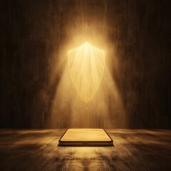 Poster - Smartphone with Glowing Shield Above in Dark Setting, 3D illustration