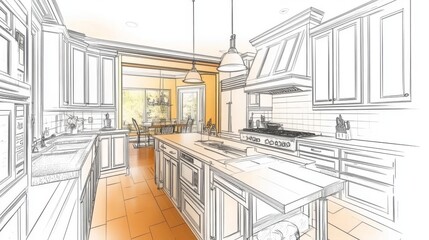 Fototapete - Modern Kitchen Sketch Design Concept