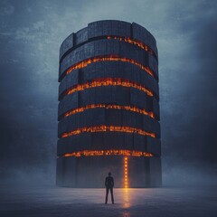 Poster - Digital Fortress with Bursting Encrypted Files, 3D illustration