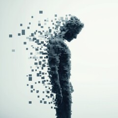 Poster - Futuristic Human Figure Made of Pixels, 3D illustration