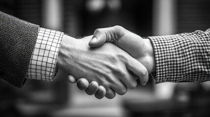 A strong handshake between two people represents mutual respect and collaboration