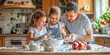 © Юлия Падина - Family bonding: father and daughters enjoy baking together in a cozy kitchen
