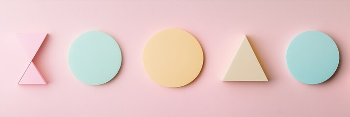 Poster - Soft pastel circles and triangles are artistically arranged against a smooth background, showcasing a modern and minimalist aesthetic. Generative AI