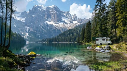 Poster - Camping by a Mountain Lake