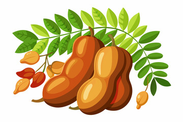 Wall Mural - Tamarind fruit flat vector illustration on white background