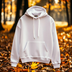 1Blank white hoodie mockup outdoor 3D rendering sweatshirt front view 