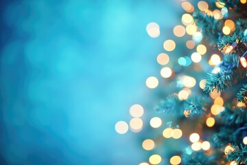 Poster - Abstract Christmas Tree Lights with a Blue Background