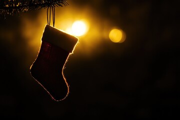 Poster - A Christmas Stocking Silhouetted Against a Golden Sunset