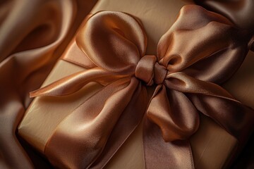 Wall Mural - Close-up of a Brown Gift Box with a Satin Bow