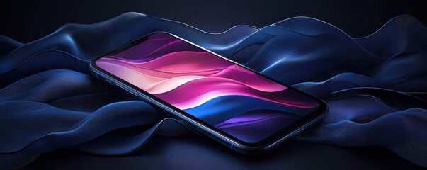 Poster - Abstract phone wallpaper featuring flowing wave patterns in shades of blue and white with a modern minimalist design