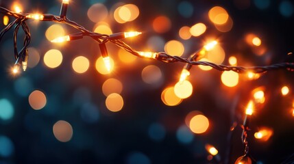 Twinkling lights create a warm ambiance, enhancing the holiday spirit with a blend of colors against a dark background. Generative AI