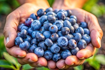 A handful of blueberries in hands