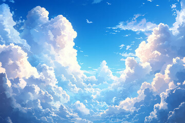 blue skies and fluffy clouds: a serene and beautiful landscape