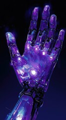 Wall Mural - Purple robotic hands reaching out with a futuristic design, symbolizing technology and innovation in artificial intelligence and robotics