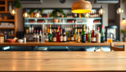 An empty hardwood table top with a blur bar