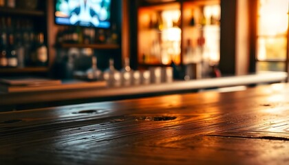 An empty hardwood table top with a blur bar