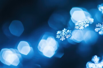 Aufkleber - Delicate snowflakes float effortlessly through a shimmering blue backdrop, evoking the serenity of a winter wonderland. Generative AI