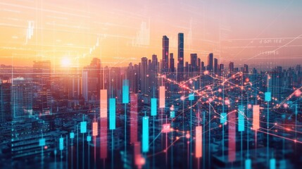 Poster - Cityscape with Stock Market Data