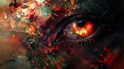 Poster - Abstract eye symbolizing intense emotions and vibrant energy through a kaleidoscope of colorful dynamics