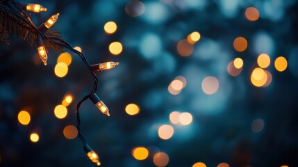 Aufkleber - Softly glowing Christmas lights twinkle amidst a dark, winter evening, enhancing the festive atmosphere of the surroundings. Generative AI