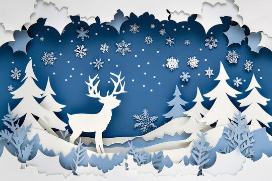 Design template for branding, advertising, paper-cut style composition with winter Christmas composition for covers, invitations, posters, banners, flyers, placards. Modern illustration