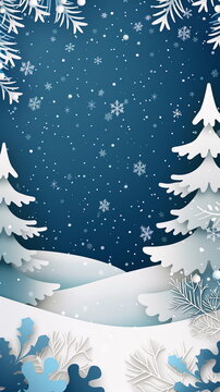Design template for branding, advertising, paper-cut style vertical composition with winter Christmas composition for covers, invitations, posters, banners, flyers, placards. Modern illustration