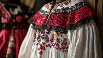 Traditional Embroidered Blouse with Folk Art Design