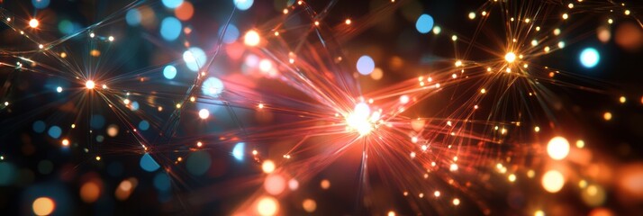 Aufkleber - Colorful abstract Christmas lights twinkle and glow against a dark background, creating a cheerful and festive atmosphere for the holidays. Generative AI
