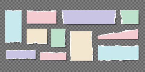 Poster - Set of Colored Paper pieces with Ripped edges. Torn Paper sheet Fragments. Empty scrapbook Frame. Abstract Scraps shape. Element for notes banner collage text box social media Design