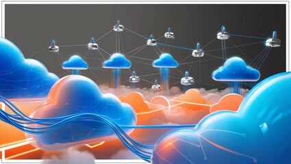 Poster -  Stunning Cloud Computing and Digital Data Transfer Visual – Virtualized Network Concept