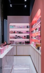 Wall Mural - Pink and white cosmetic shop interior.